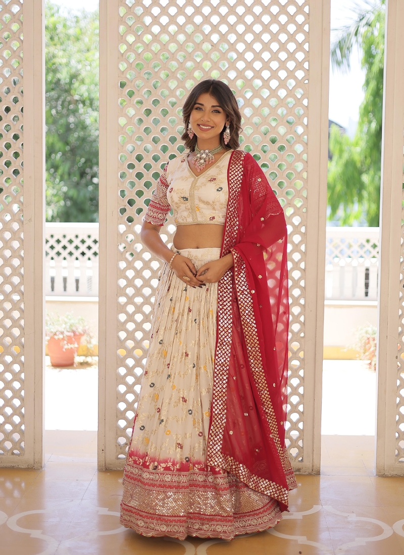 Designer lehenga choli with dupatta in Off White