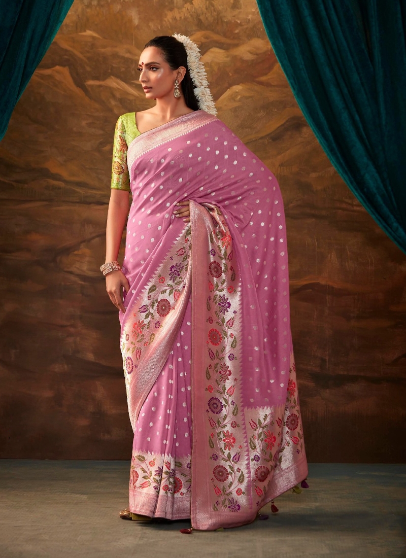 Viscose Banarasi dola silk saree in Baby Pink