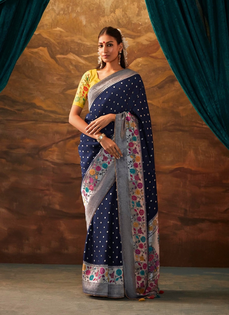 Viscose Banarasi dola silk saree in Blue