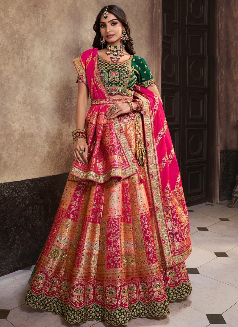 Exquisite silk work Bridal lehenga in Pink