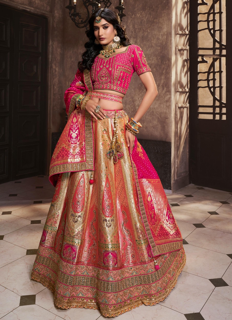 Beautiful silk work Bridal lehenga in Pink