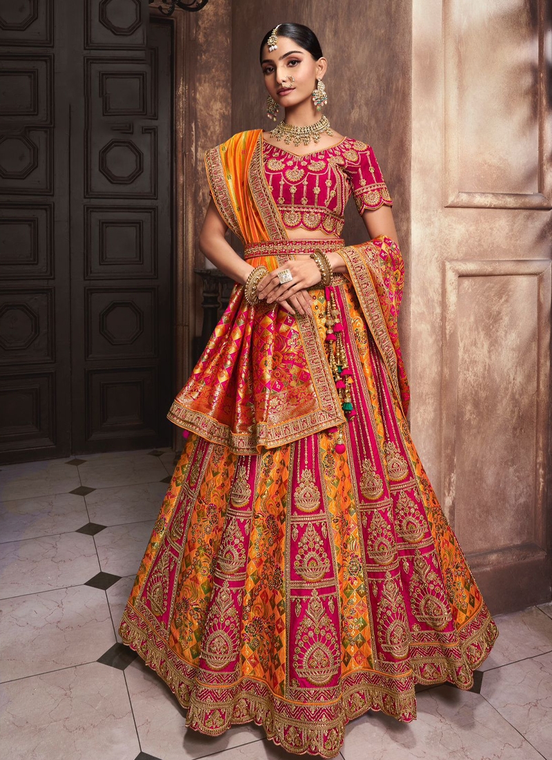 Beautiful silk work Bridal lehenga in Yellow