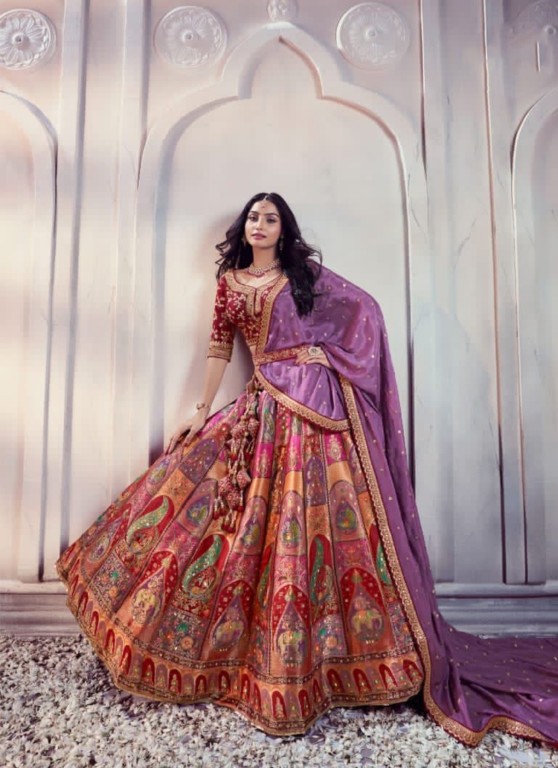 Beautiful silk work Bridal lehenga in Lavender