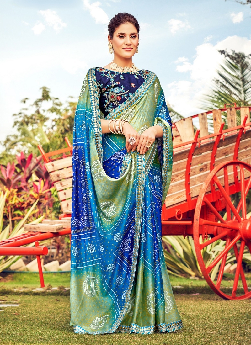 Women's traditional chiffon saree in Blue