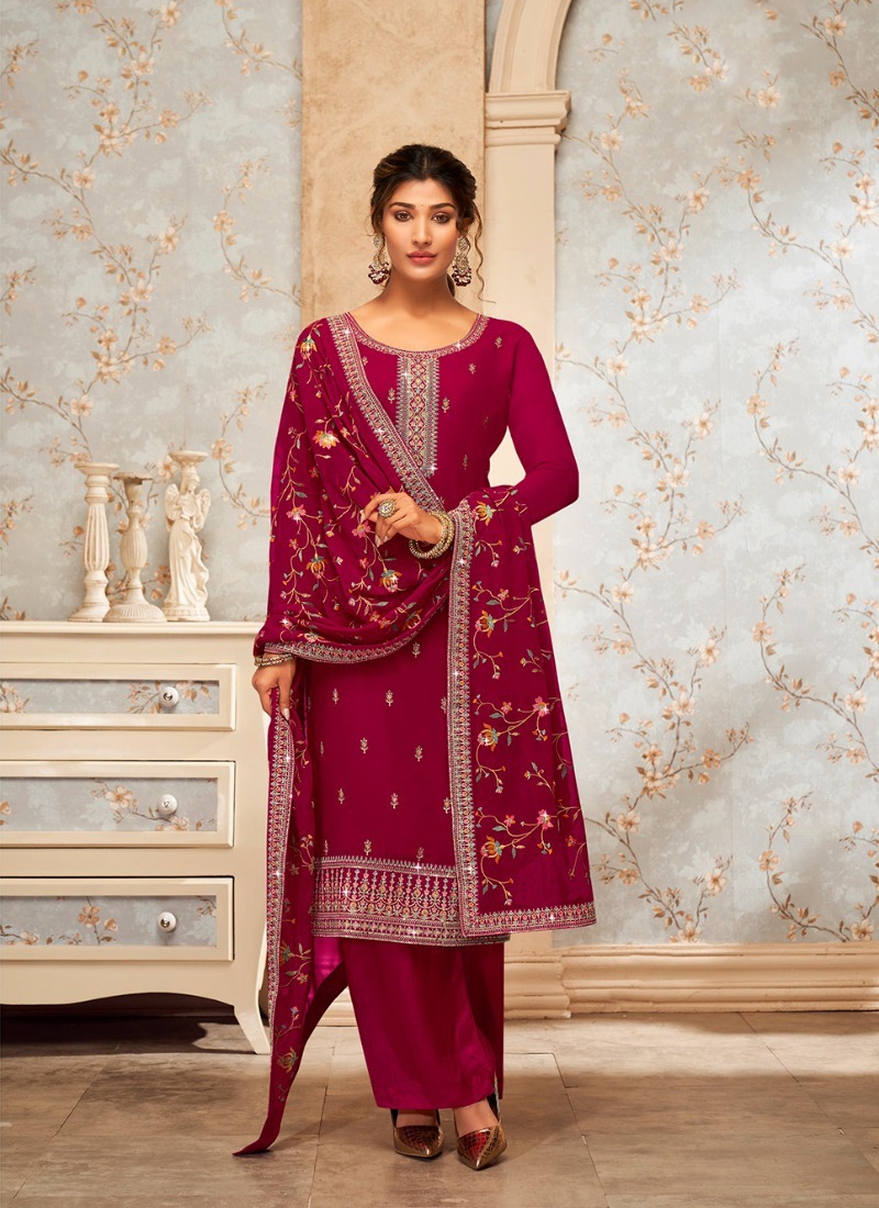 Traditional and trendy plazzo suit set in Dark Pink