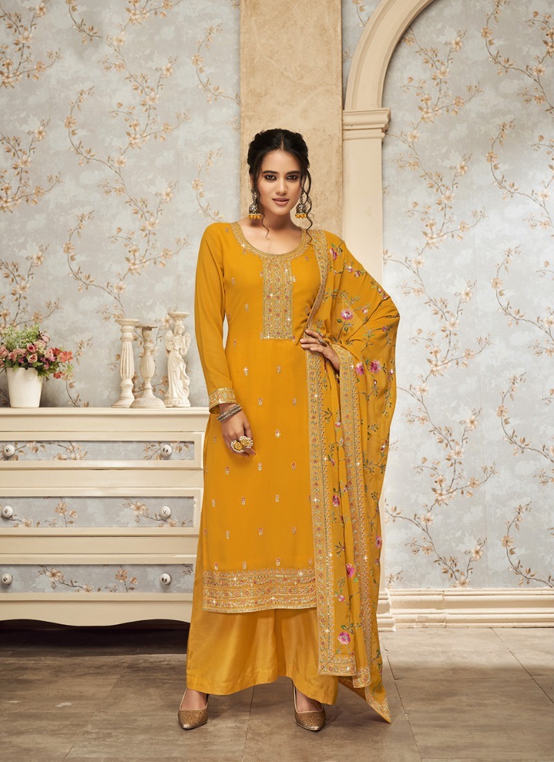 Traditional and trendy plazzo suit set in Yellow