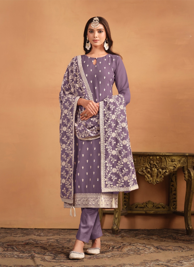 Heavy embroidered and designer kurta pant set in Purple