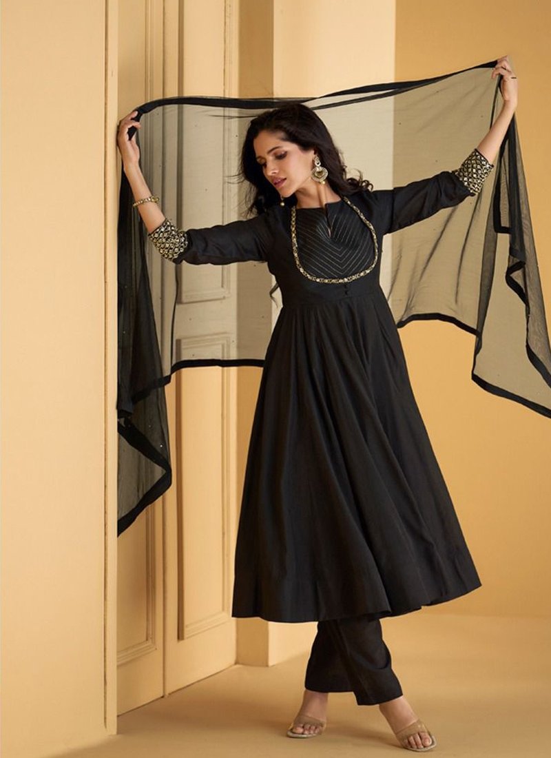 Designer and beautiful readymade silk dress in Black