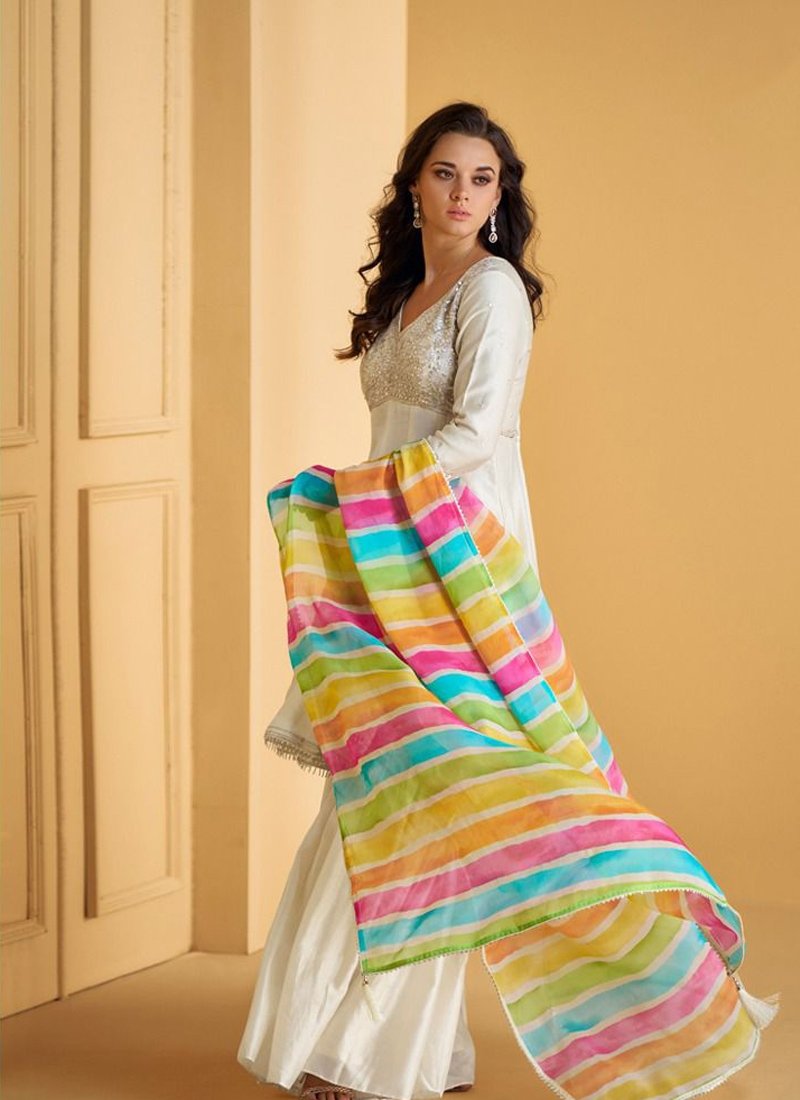 Designer and beautiful readymade silk dress in white