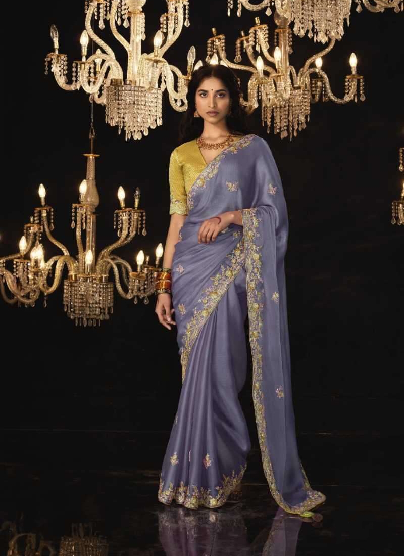 Pure silk saree with sequin, stone and zarkan work in Light Purple