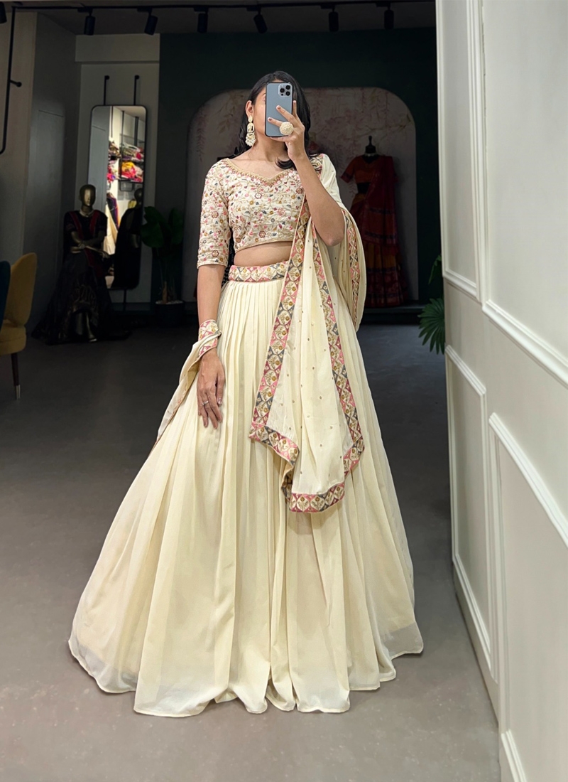 Indian traditional and designer lehenga choli in Off White