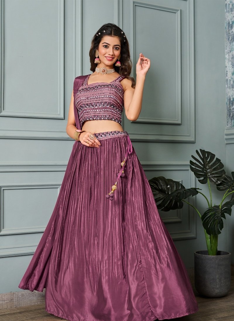 Silk and georgette embroidered lehenga choli in Maroon