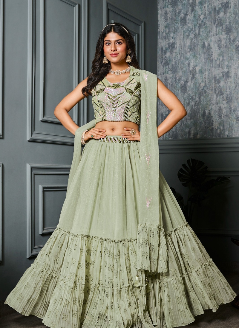 Pin stripe pattern lehenga choli in pastel green