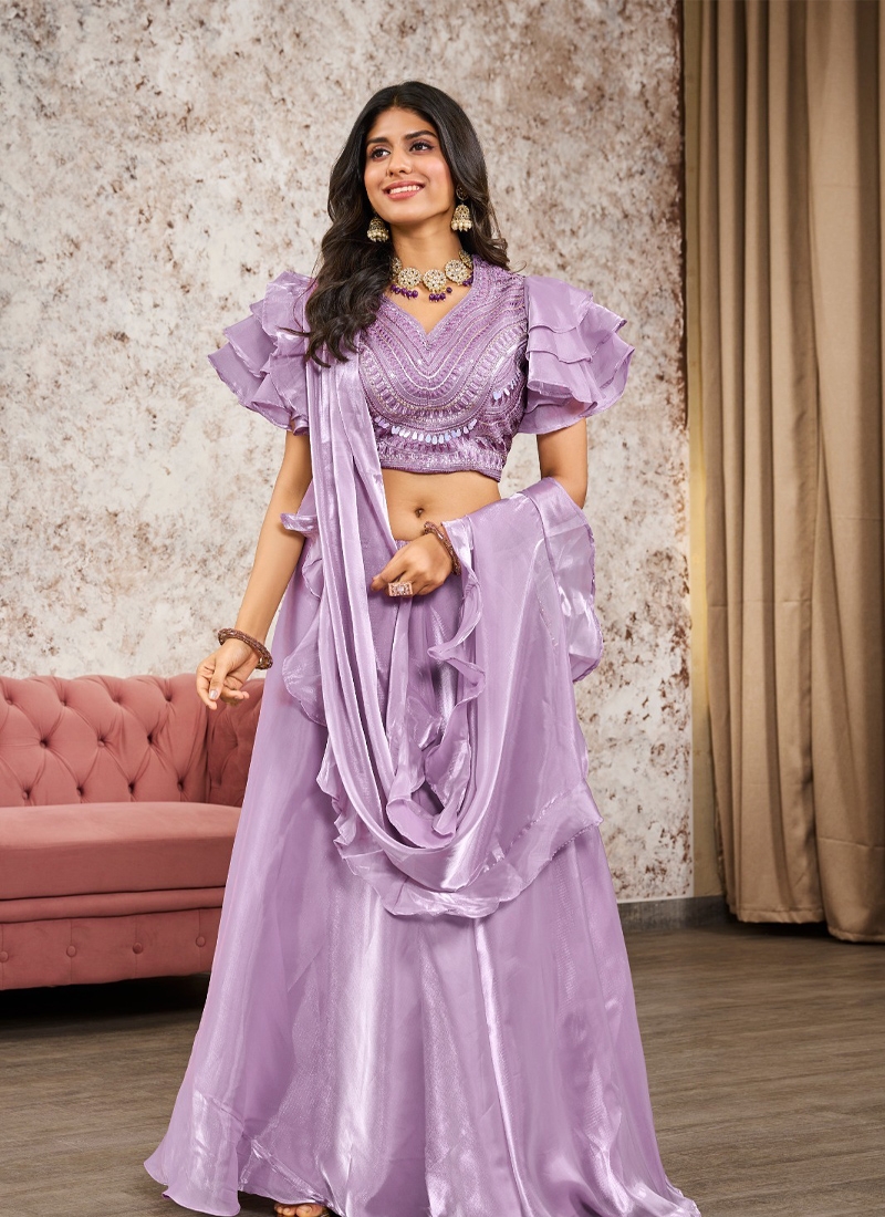 Designer flared lehenga set in Lavender