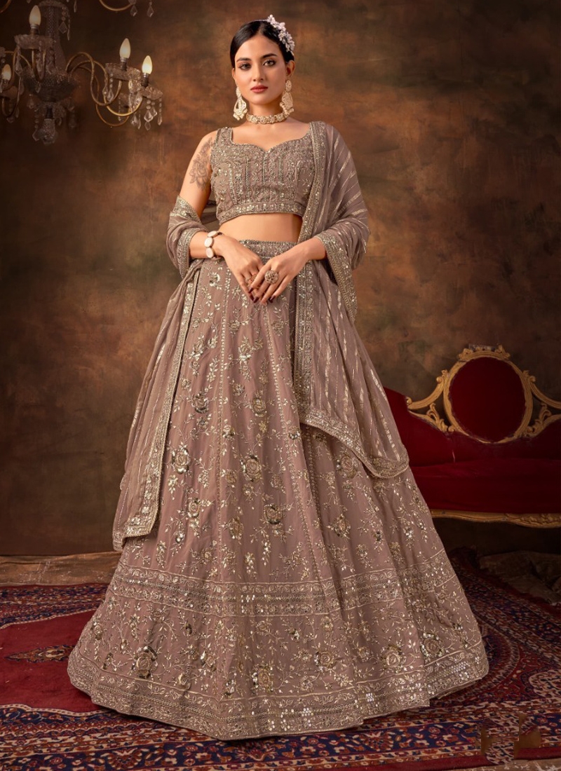 Soft net lehenga with faux georgette blouse in light purple