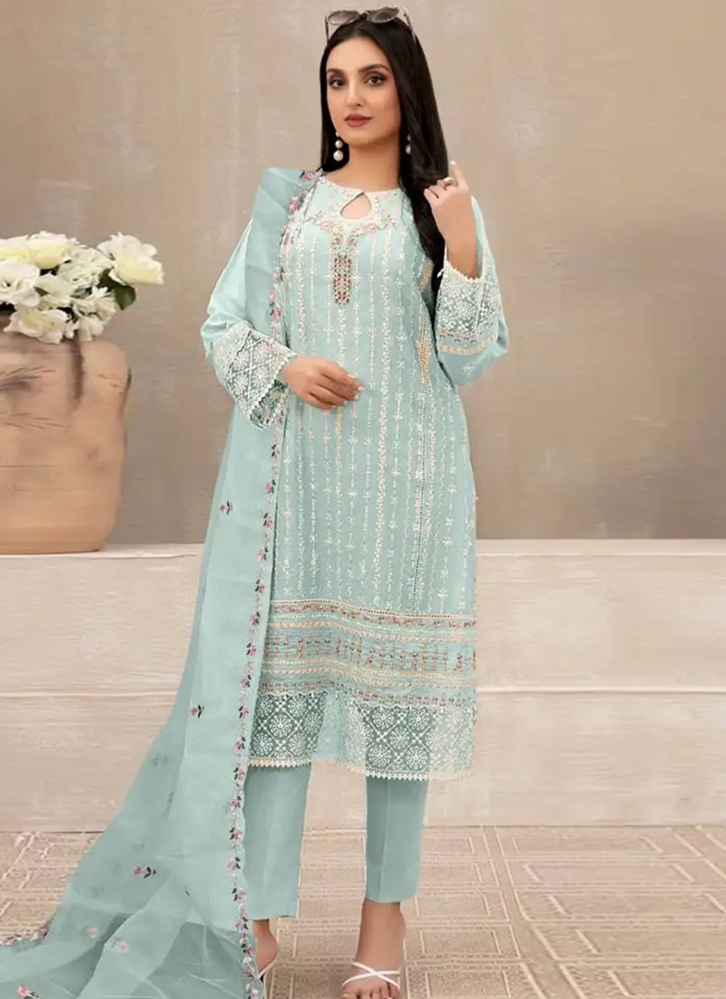 Exclusive georgette pakistani Suit collection in SKy blue