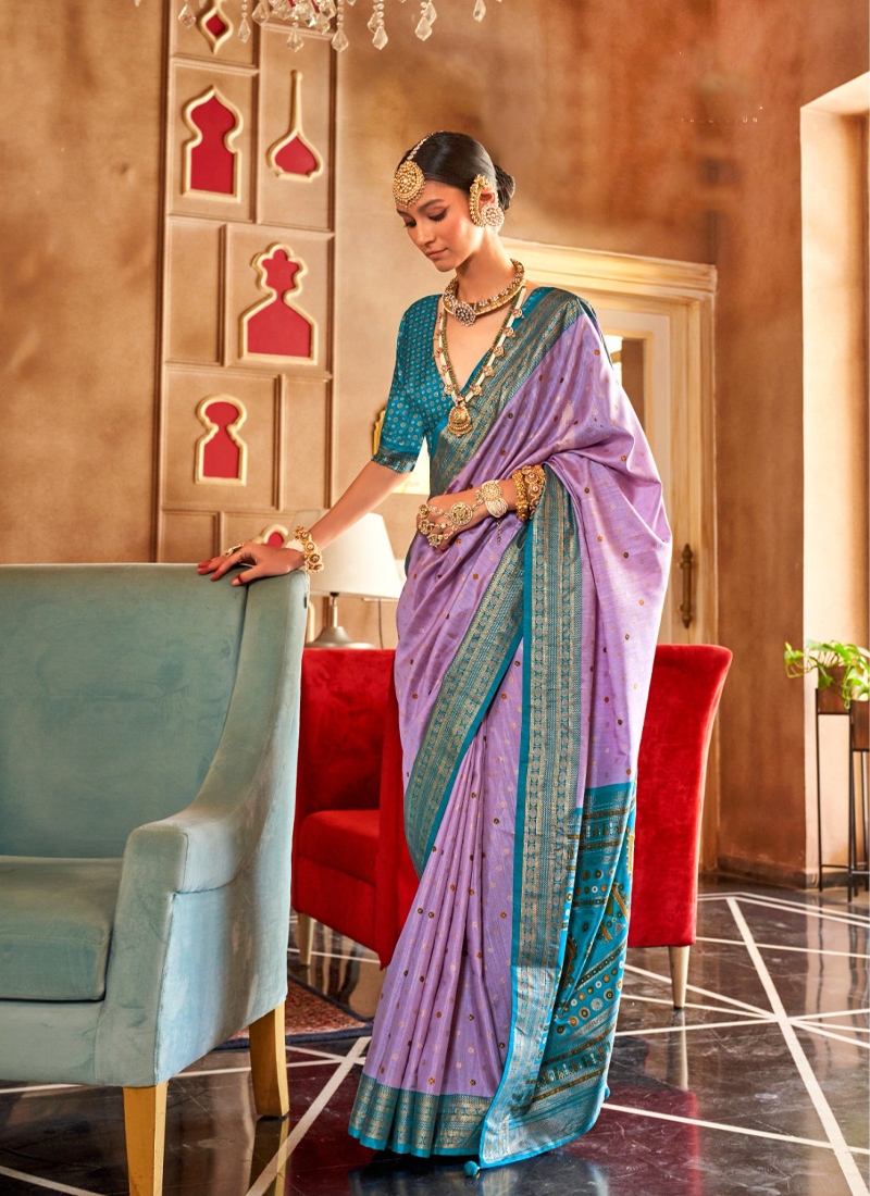 Traditional and designer silk saree in Lavender