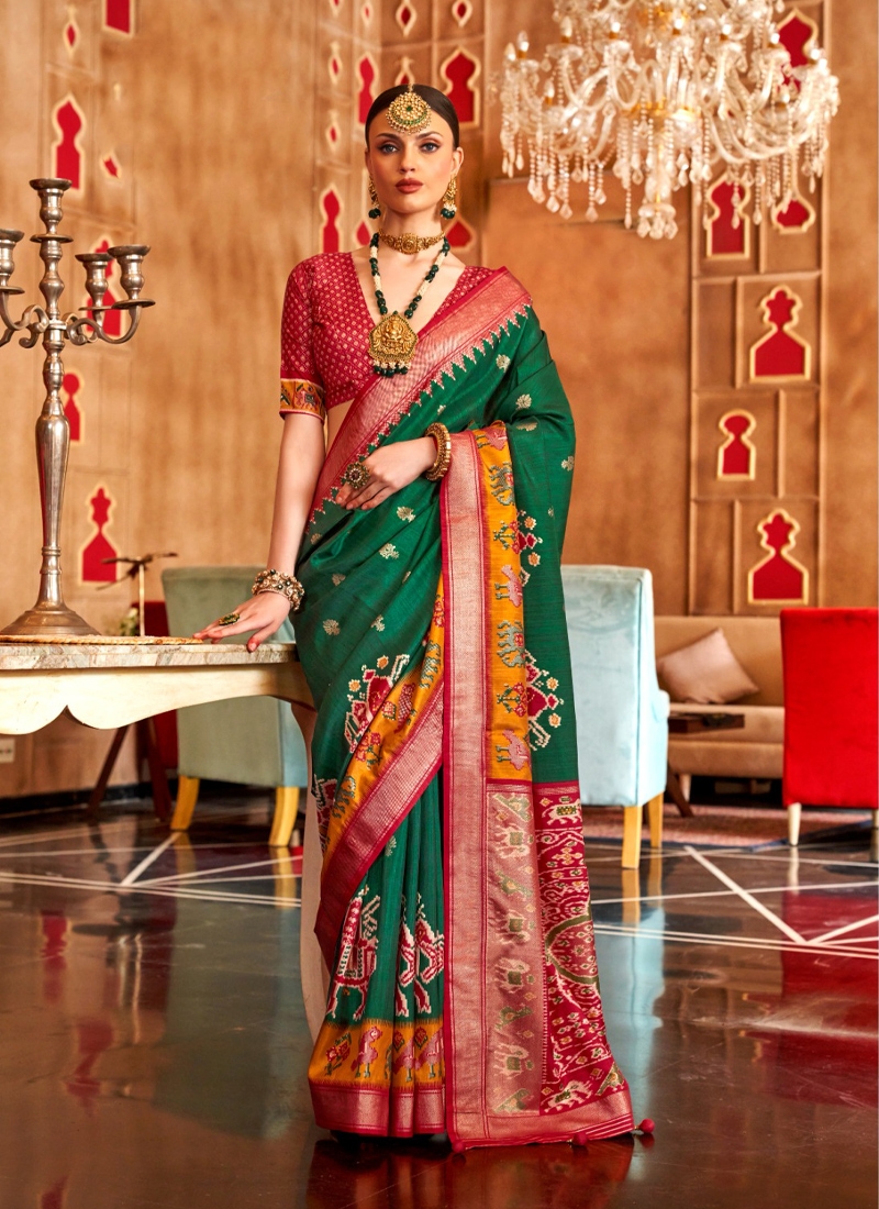 Traditional and designer silk saree in green