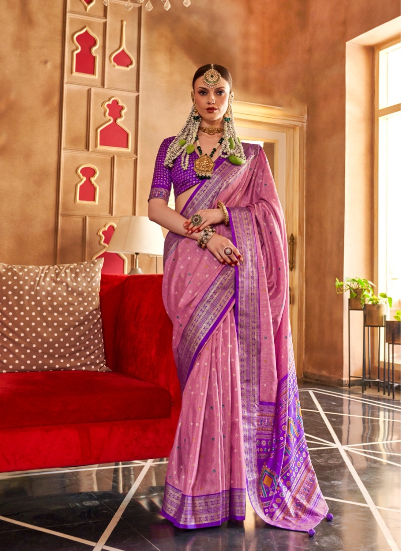 Traditional and designer silk saree in light pruple