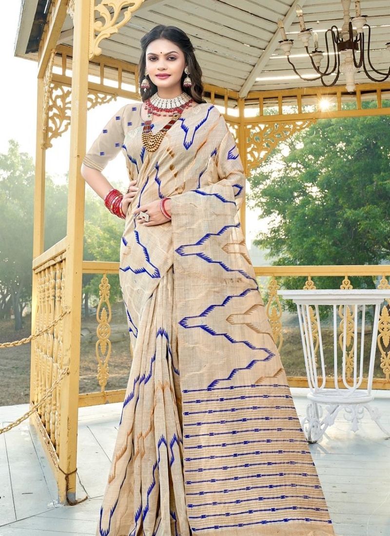 Stunning casual cotton saree with zari work in blue