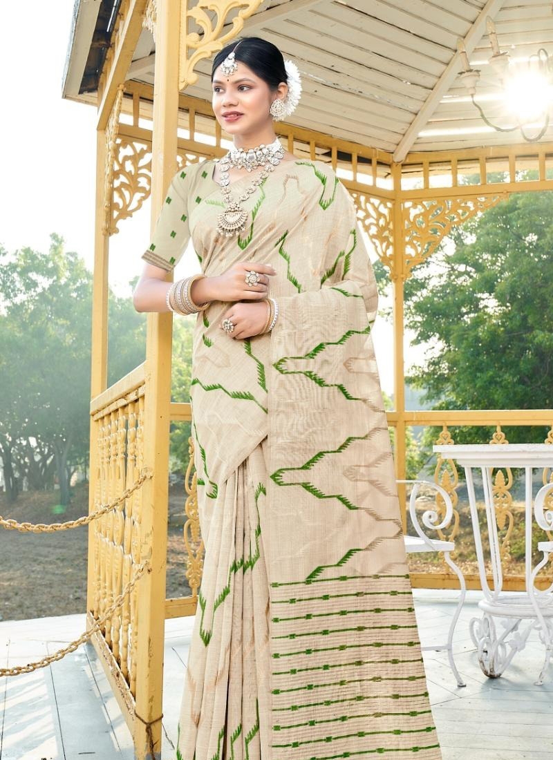 Stunning casual cotton saree with zari work in green