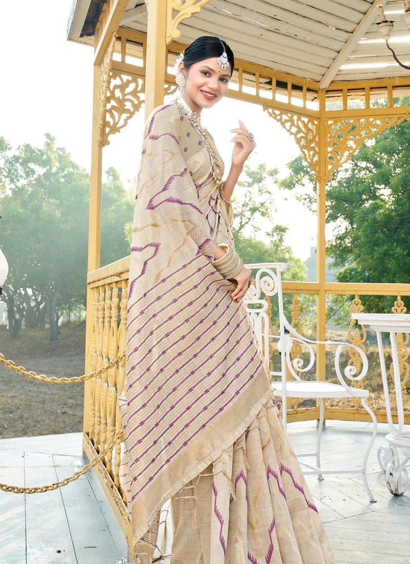 Stunning casual cotton saree with zari work in purple