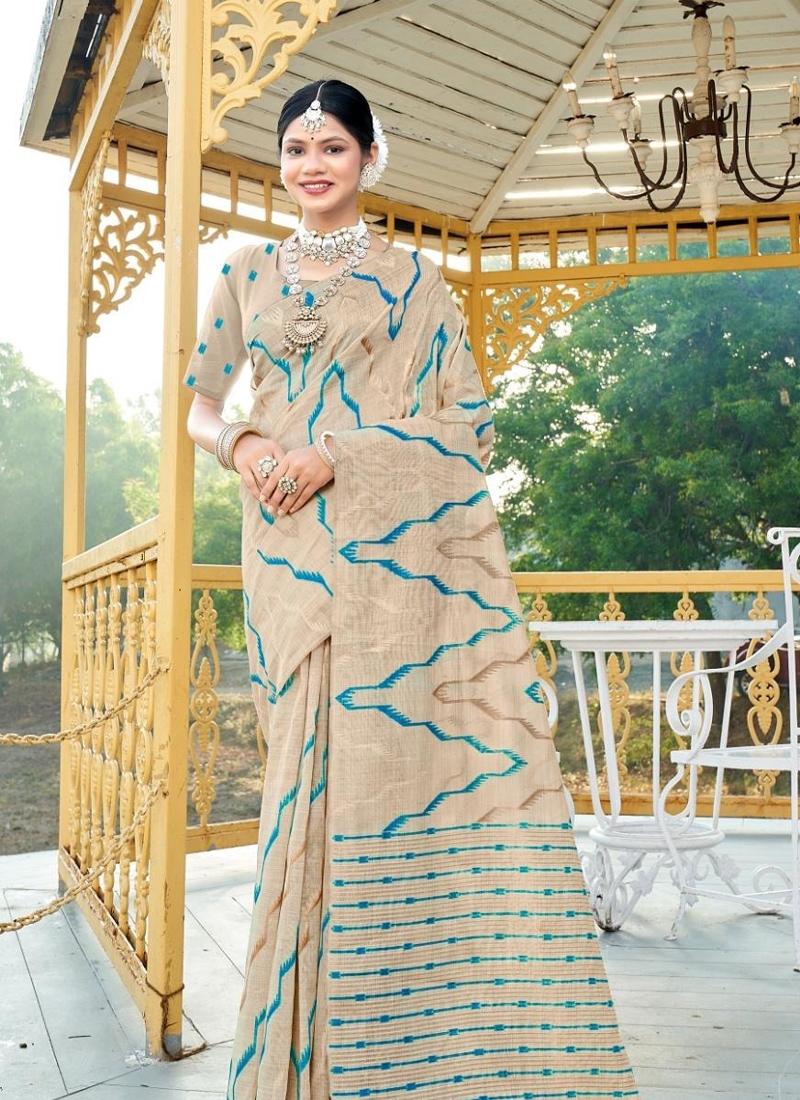 Stunning casual cotton saree with zari work in light blue