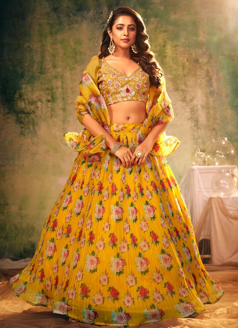 Premium net lehenga for wedding in yellow