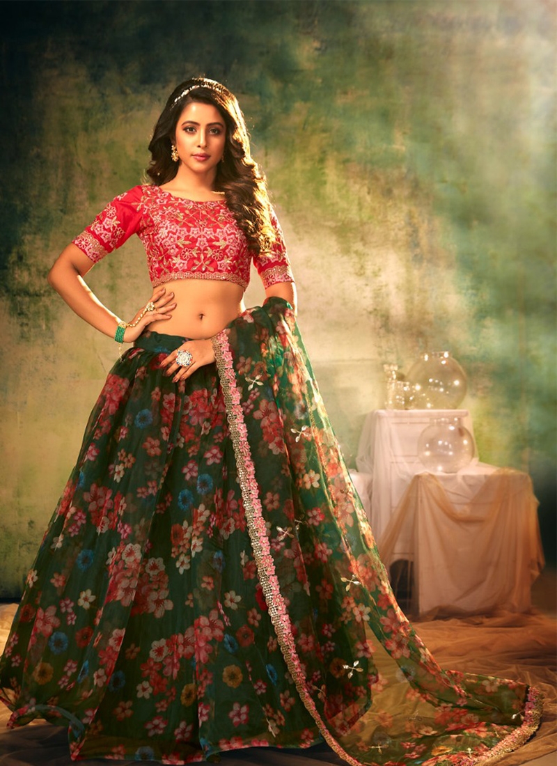 Premium net lehenga for wedding in green