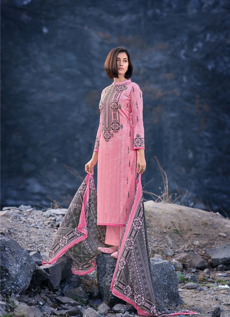 Gorgeous lawn cotton casual wear suit set in dark pink