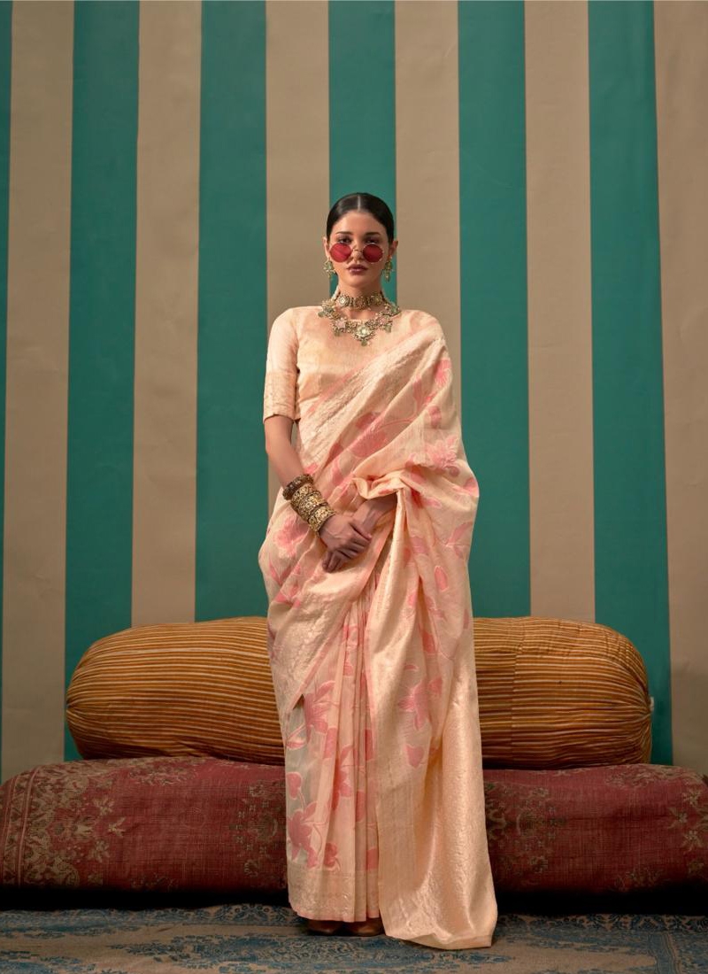 Exclusive casual wear saree with zari work in nude pink