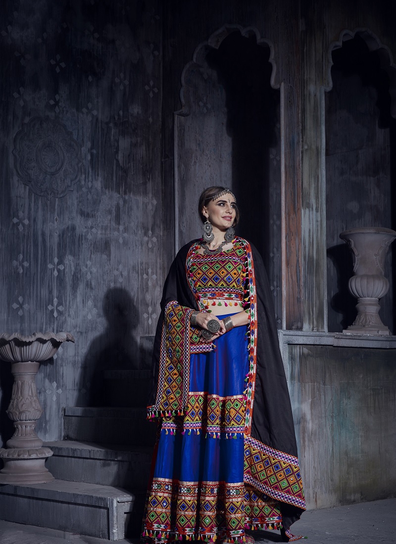 Navratri special lehenga with real mirror work in blue