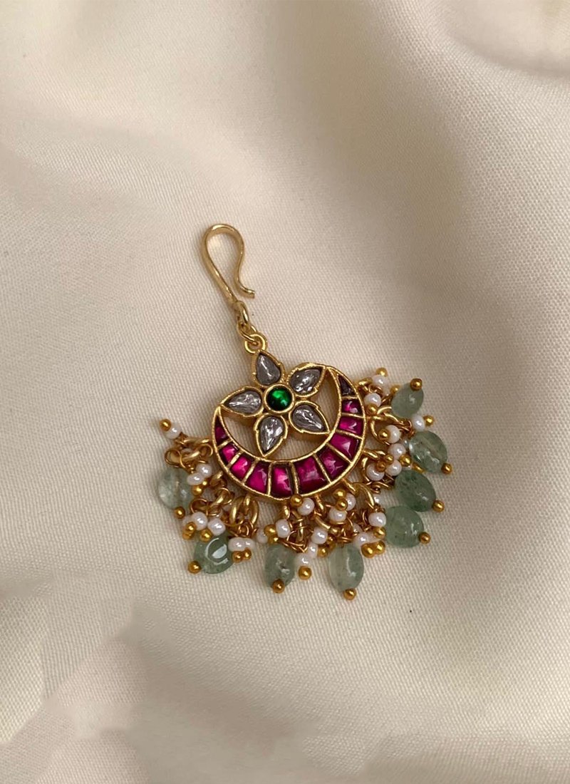 Beautiful polki stone mangtikka with pearl work