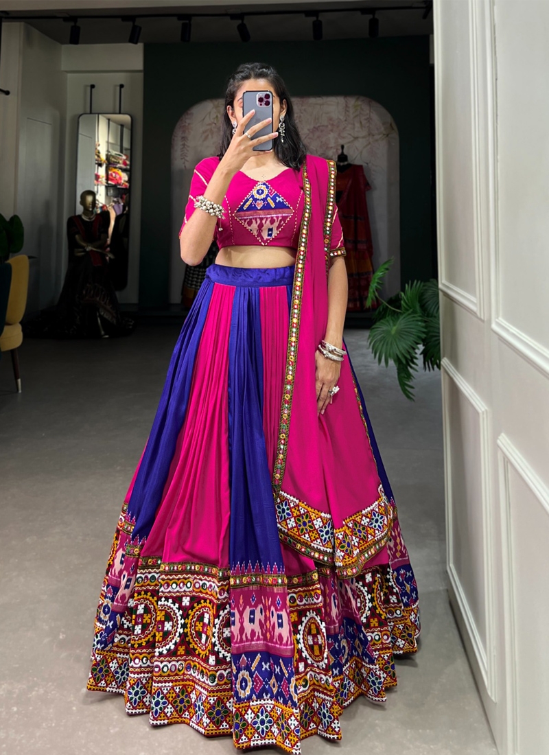 Navratri special lehenga choli with real mirror work in pink