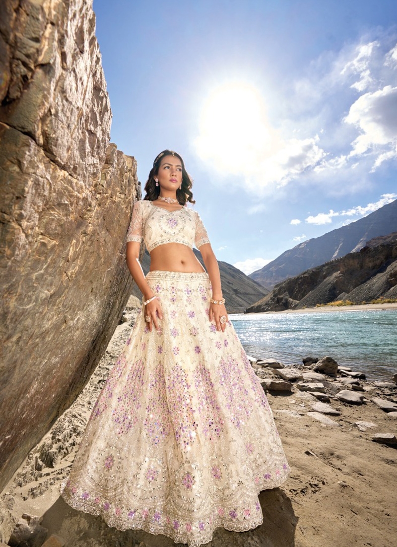 Amazing sequin net lehenga with mirror wok in white