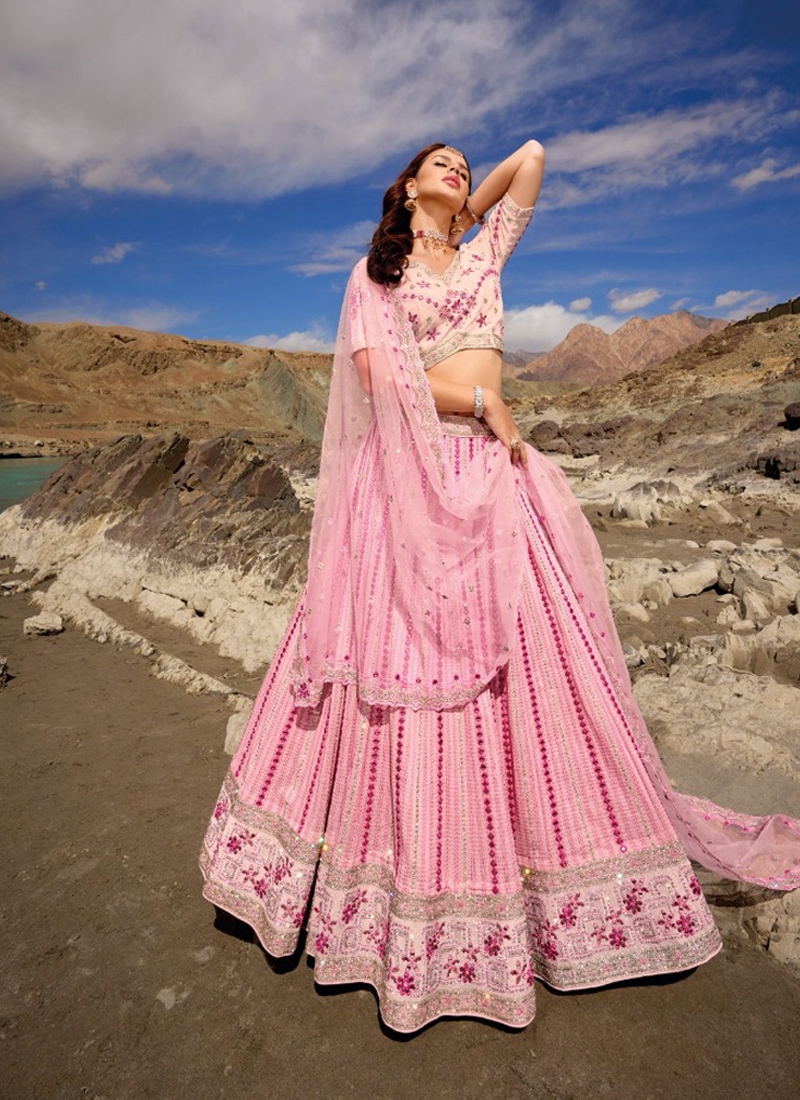 Amazing sequin net lehenga with mirror wok in light pink