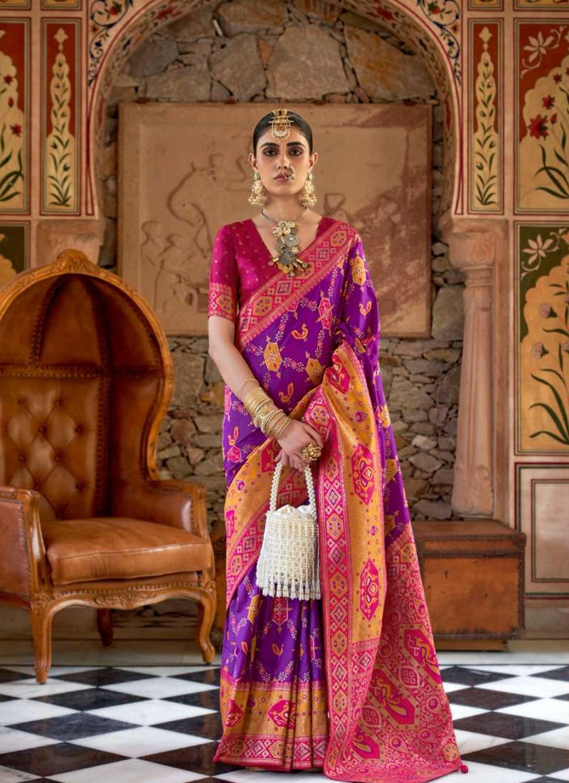 New exquisite banarasi silk saree with traditional design in purple