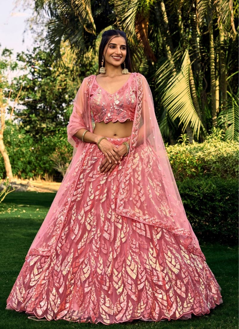 Heavy embroidered bridal lehenga in pink