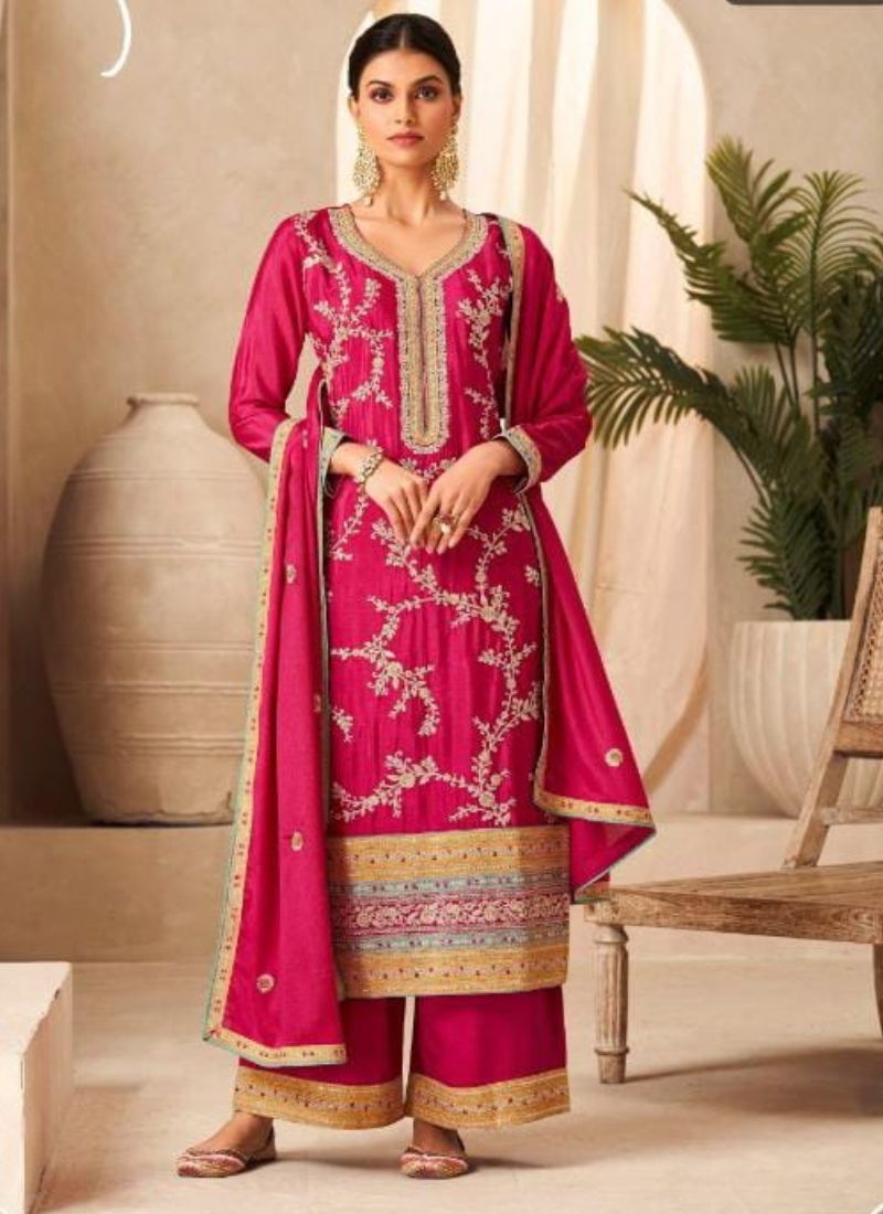 Premium chinon palazzo suit set in red