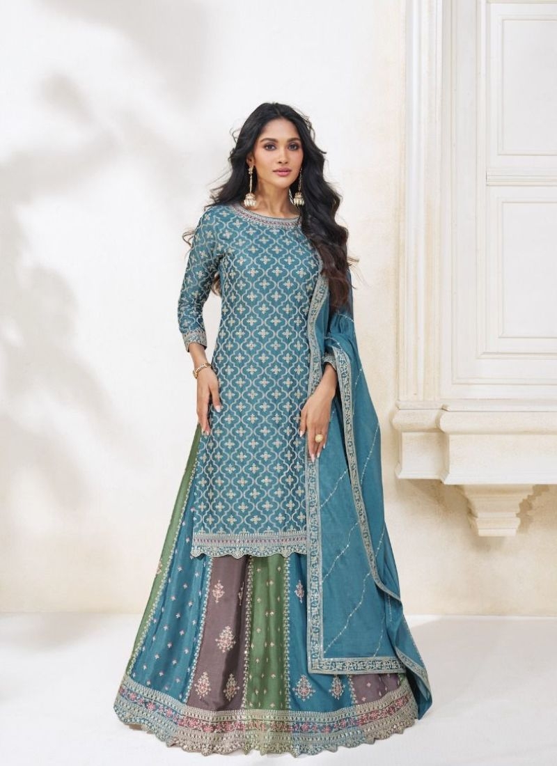 Beautiful flared sharara kurta set in sky blue