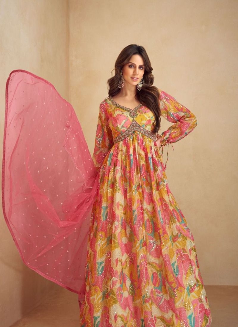 Beautiful digital printed anarkali suit in pink