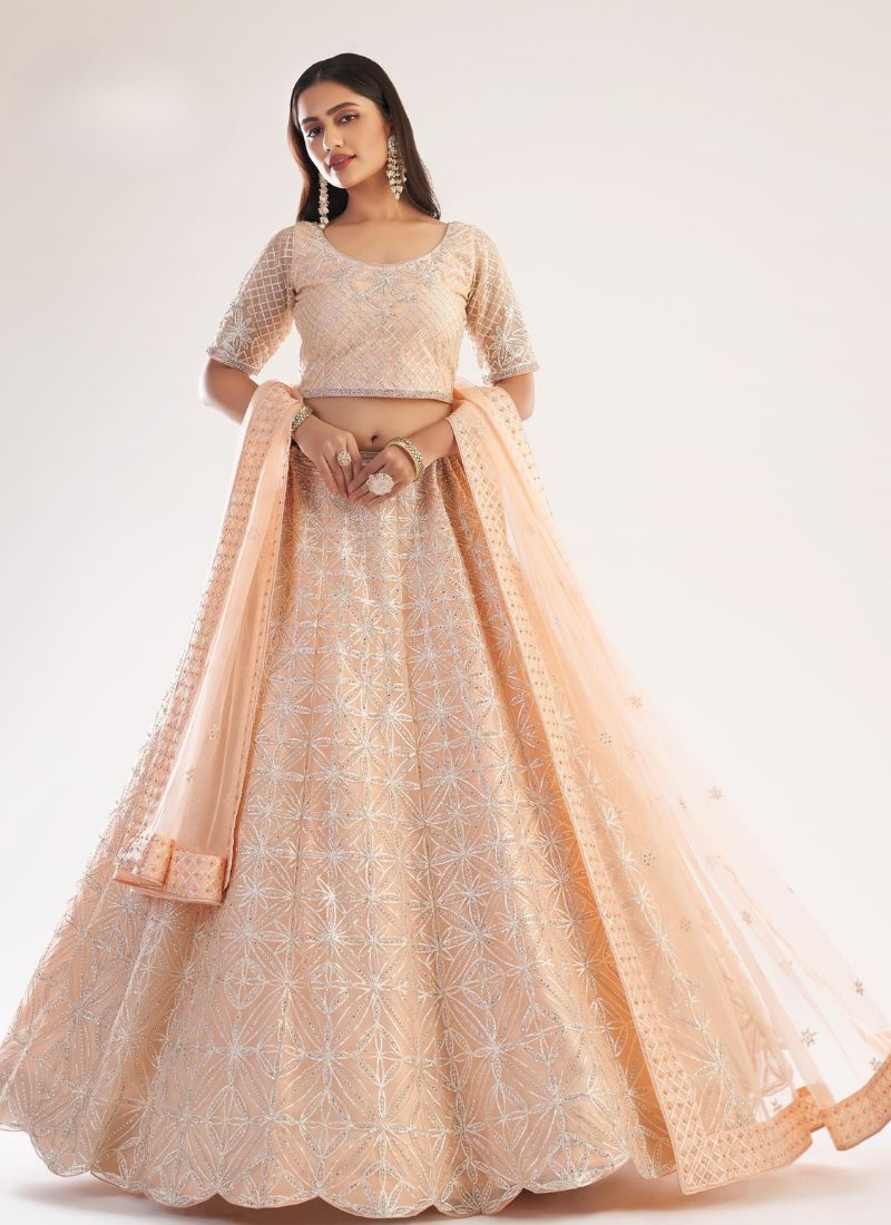 Premium silky georgette lehenga choli in peach pink