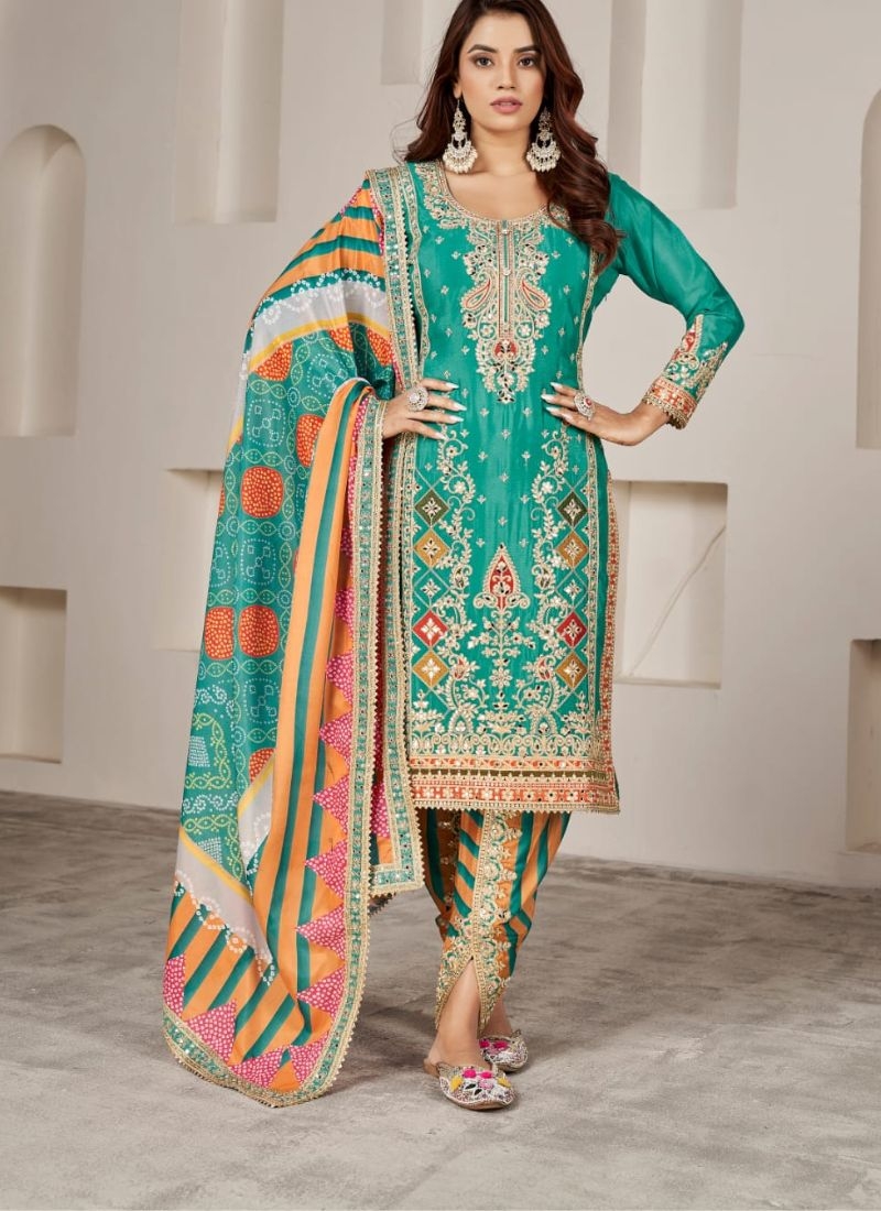 Exquistic punjabi style salwar kurta in green