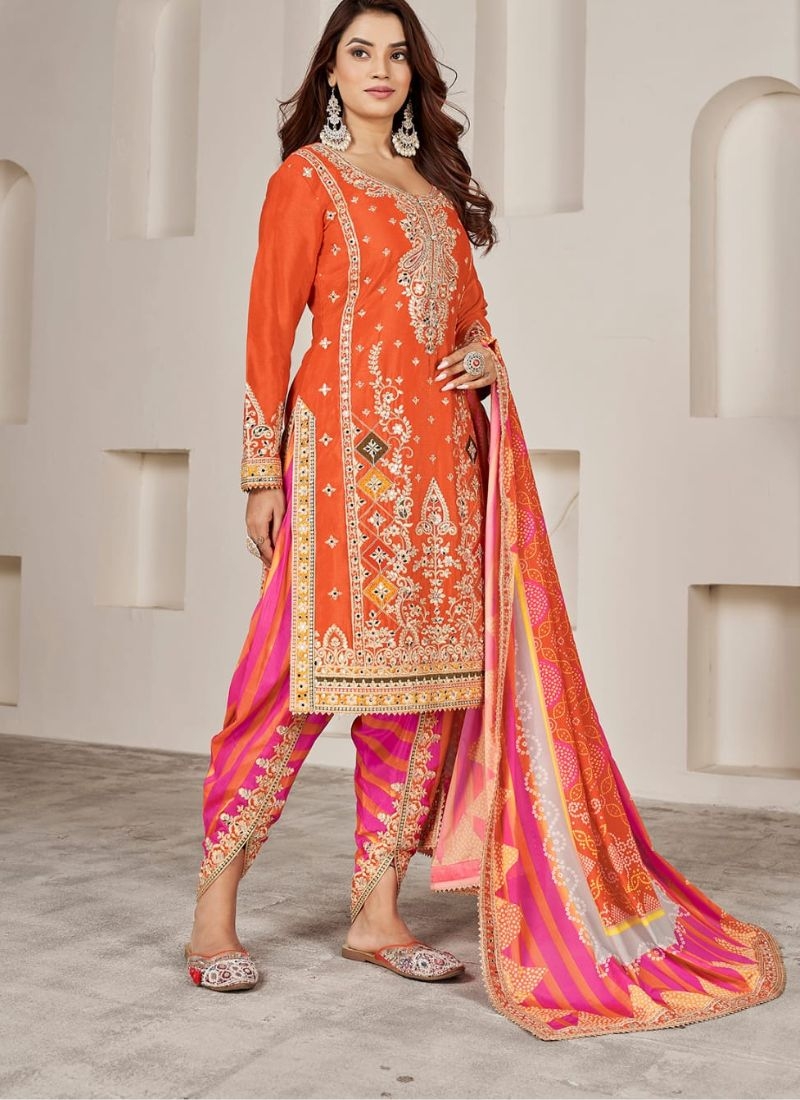 Exquistic punjabi style salwar kurta in orange