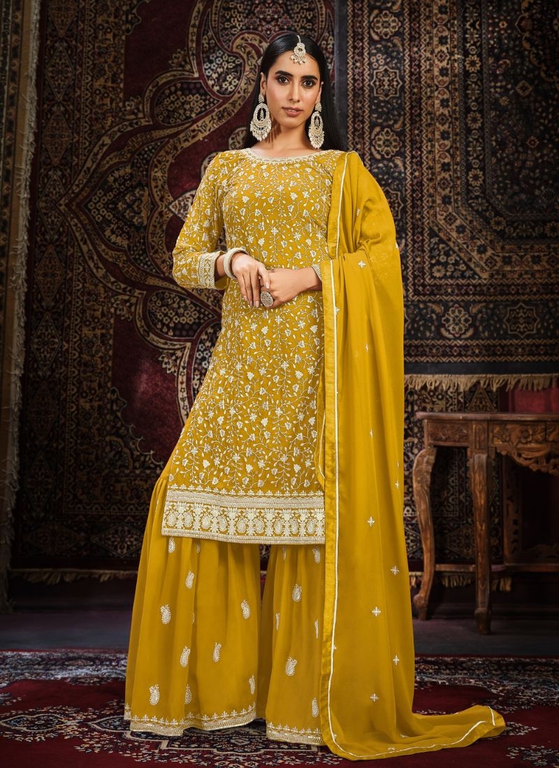 New pakistani style sharara suit set in yellow