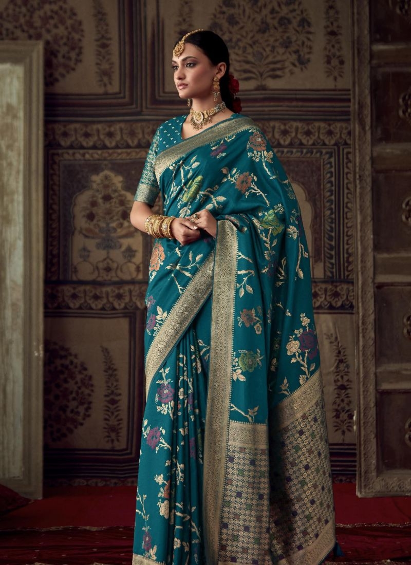 Pure dola silk saree with meenakari work in  blue