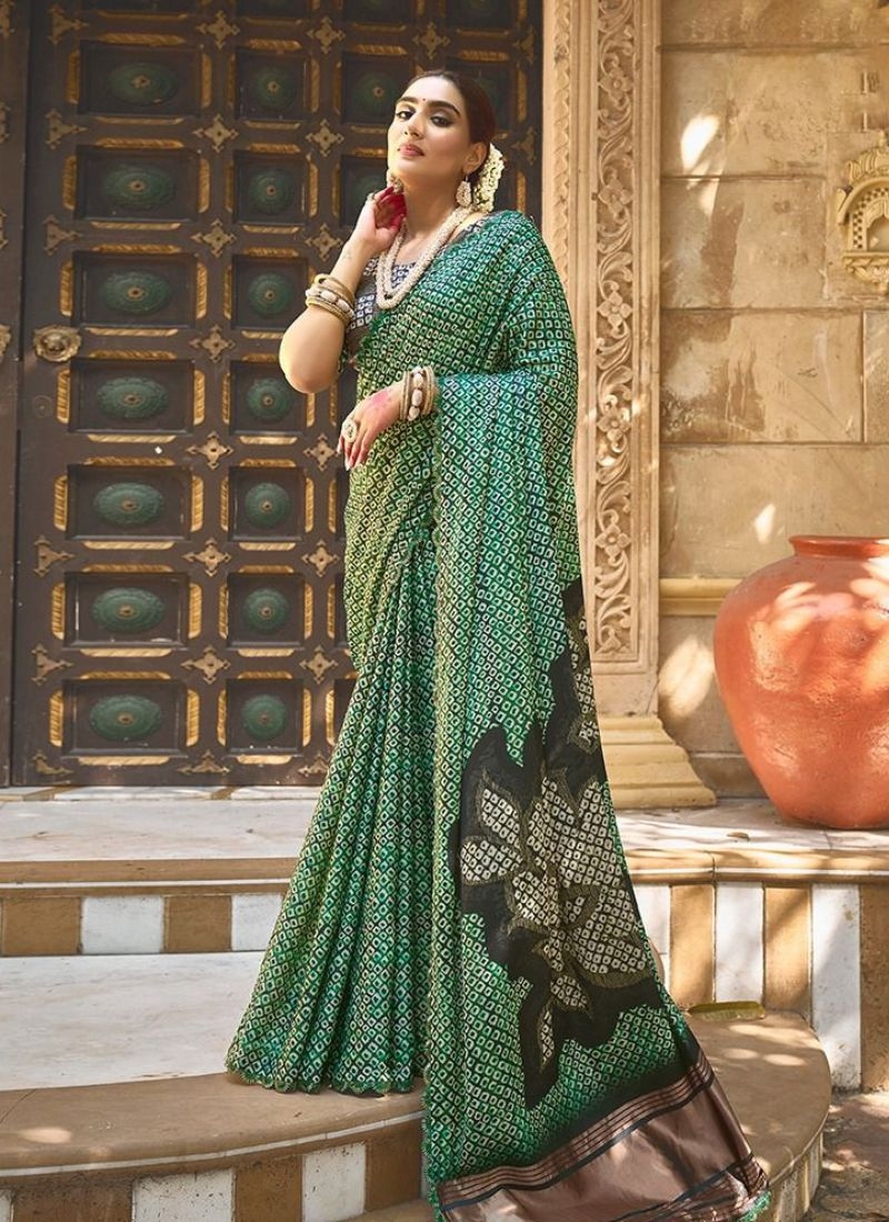 Stunning silk saree with pure handwork embroidery in green