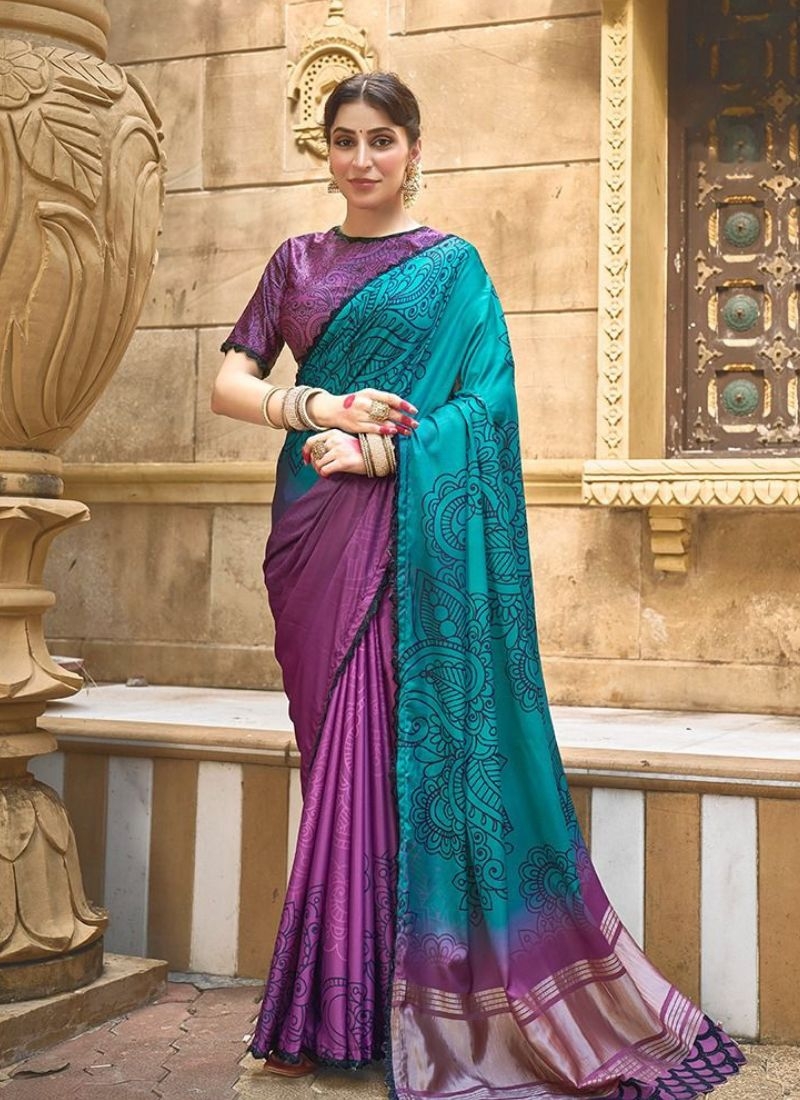 Stunning silk saree with pure handwork embroidery dark purple