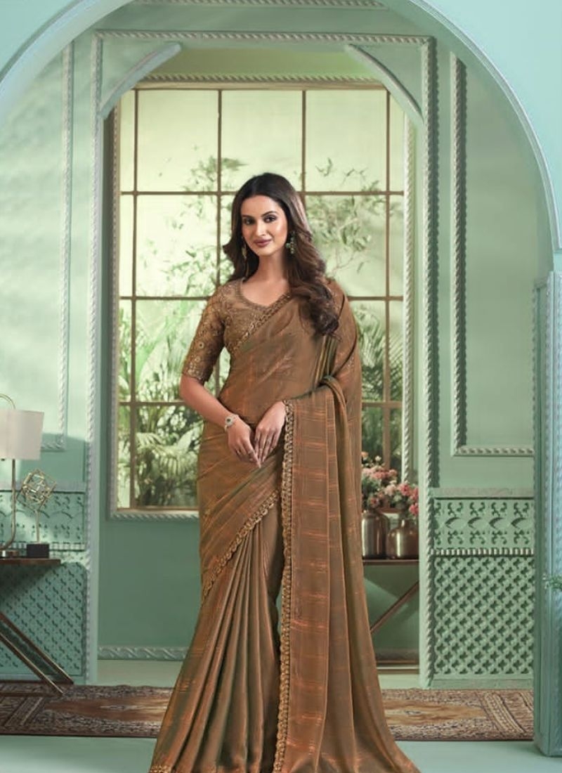 Premium designer saree with beautiful blouse in brown