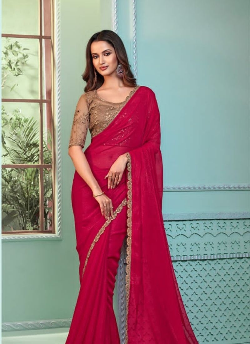 Premium saree with beautiful blouse in red